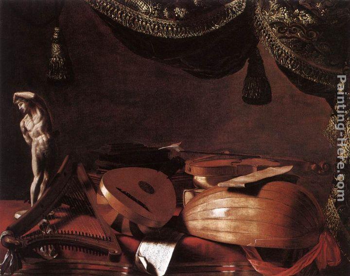 Evaristo Baschenis Still-Life with Musical Instruments and a Small Classical Statue